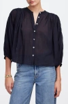 Madewell Shirred Voile Button-up Top In Jet Black