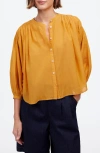 Madewell Shirred Crewneck Button-up Top In Pollen