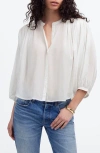 Madewell Shirred Crewneck Button-up Top In White