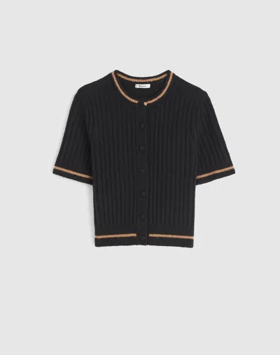 Madewell Short Puff-sleeve Cardigan In Black