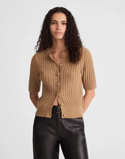 Madewell Short Puff-sleeve Cardigan In Brown