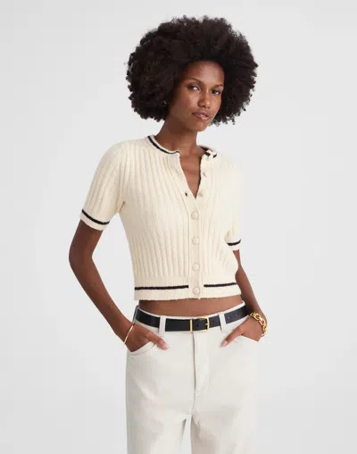 Madewell Short Puff-sleeve Cardigan In Burgundy