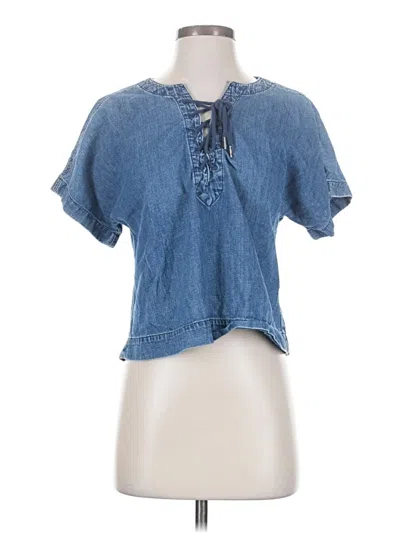Pre-owned Madewell Short Sleeve Blouse In Blue