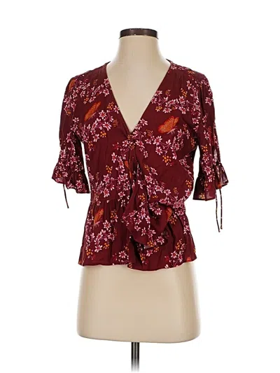 Pre-owned Madewell Short Sleeve Blouse In Burgundy
