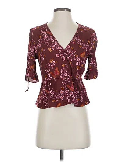 Pre-owned Madewell Short Sleeve Blouse In Burgundy