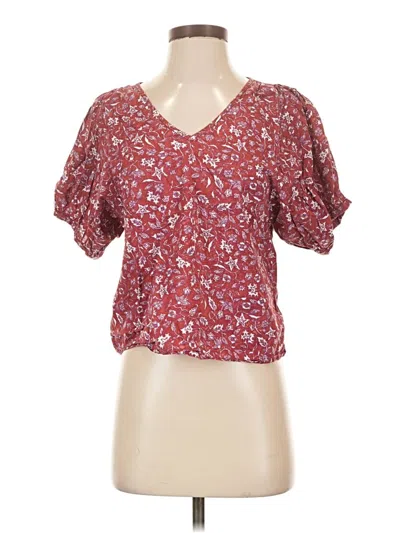 Pre-owned Madewell Short Sleeve Blouse In Burgundy