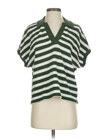 Pre-owned Madewell Short Sleeve Blouse In Green