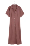 Madewell Short Sleeve Button-up Midi Shirtdress In Chalked Fig