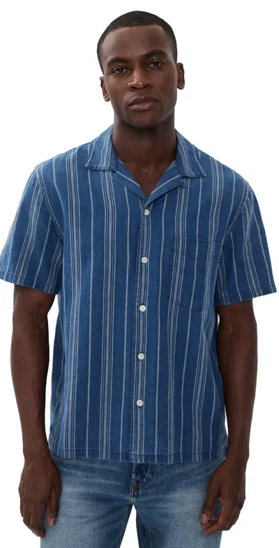 Madewell Short Sleeve Indigo Novelty Shirt Neal Stripe In Blue