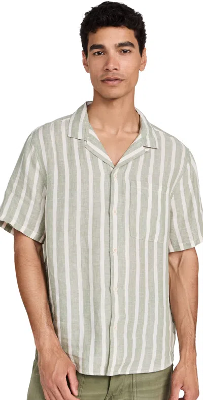 Madewell Short Sleeve Linen Stripe Woven Aloe Green Stripe In Dried Aloe