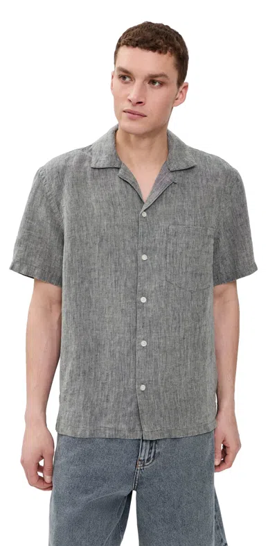 Madewell Short Sleeve Linen Top Dark Chambray In Gray