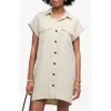 Madewell Short Sleeve Linen Utility Mini Shirtdress In Oat Color Linen