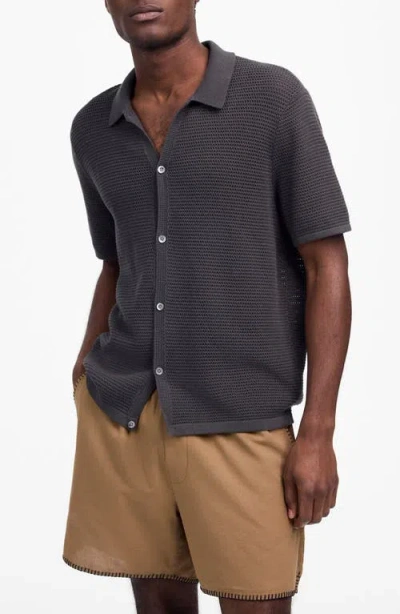 Madewell Short Sleeve Open Stitch Cotton Button-up Shirt In Gray
