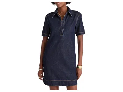 Madewell Short Sleeve Popover Denim Mini Dress In Blue