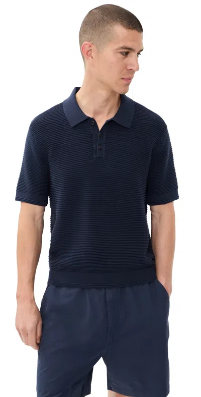 Madewell Short Sleeve Stitch Interest Polo Ink In Black