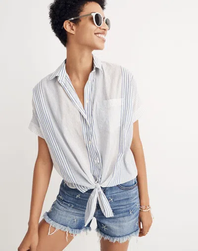 Madewell Short-sleeve Tie-front Shirt In Tulum Blue