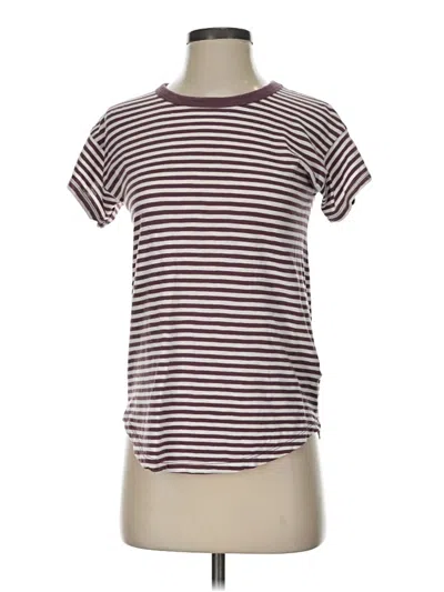Pre-owned Madewell Short Sleeve Top Burgundy Stripes Pattern Mock Neckline Tops