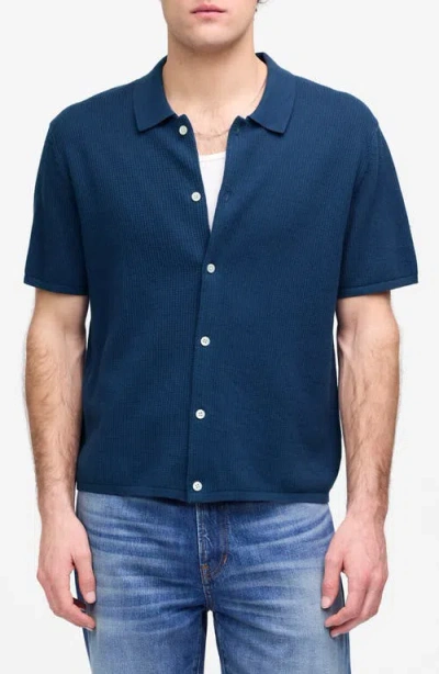 Madewell Short Sleeve Tuck Stitch Button-up Shirt In Purple