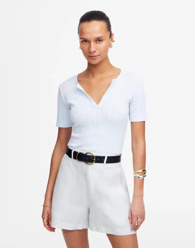 Madewell Shorts Womens Salt 100% Linen Pintucked High-rise Belted Waist Nwo60 In Blue