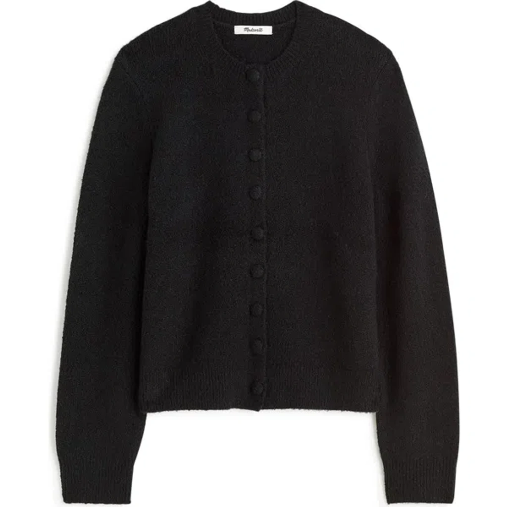 Madewell Shrunken Cotton Blend Cardigan In True Black ModeSens