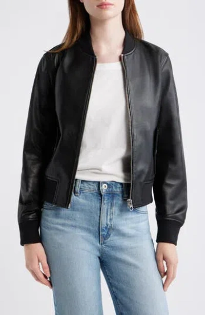 Madewell Shrunken Leather Bomber Jacket In Black