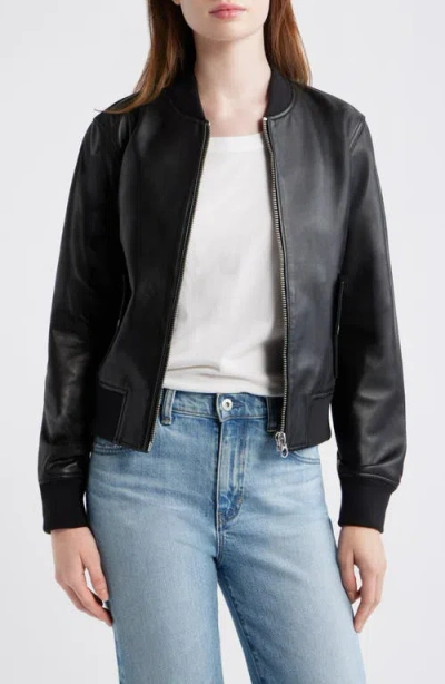 Madewell Shrunken Leather Bomber Jacket In Black