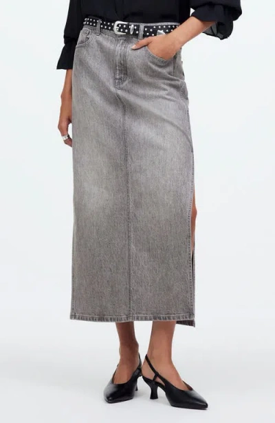 Madewell Side Slit Denim Midi Skirt In Hallandale Wash