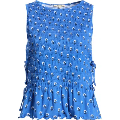 Madewell Side Tie Smocked Tank In Blue