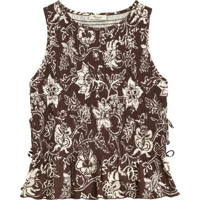 Madewell Side Tie Smocked Tank In Brown