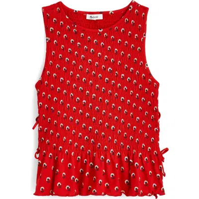 Madewell Side-tie Smocked Tank In Red