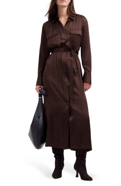 Madewell Silk Belted Midi Shirtdress In Bright Cherry