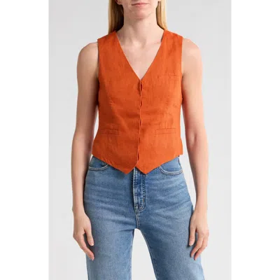 Madewell Single Breasted Linen Vest In Dark Copper