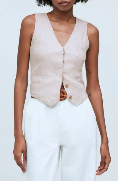 Madewell Single Breasted Linen Vest In Natural Undyed