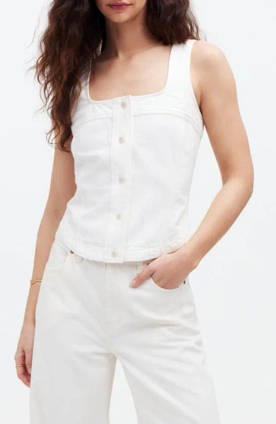 Madewell Sleeveless Denim Button-up Top In Tile White
