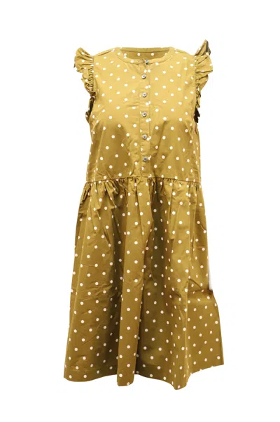 Madewell Sleeveless Dress Polka-dot Print In Tan Cotton In Yellow