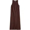 Madewell Sleeveless Satin Midi Dress In Dark Carob