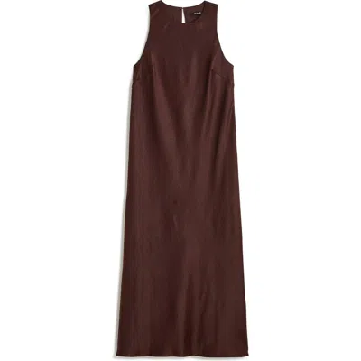 Madewell Sleeveless Satin Midi Dress In Dark Carob