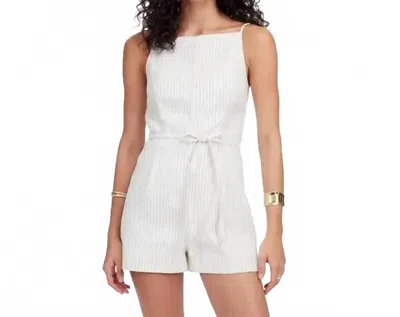 Madewell Sleeveless Square-neck Pleated Romper In Ivory/black Pinstripe In Multi