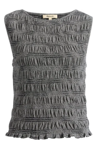 Madewell Smocked Bateau Neck Cotton & Linen Tank In Gray