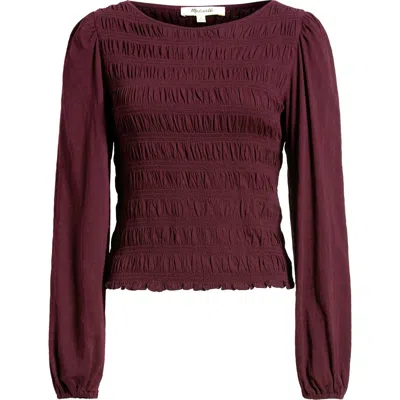 MADEWELL MADEWELL SMOCKED BOAT NECK LONG SLEEVE COTTON TOP