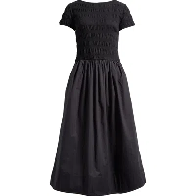 Madewell Smocked Boatneck Midi Dress In Animal Print