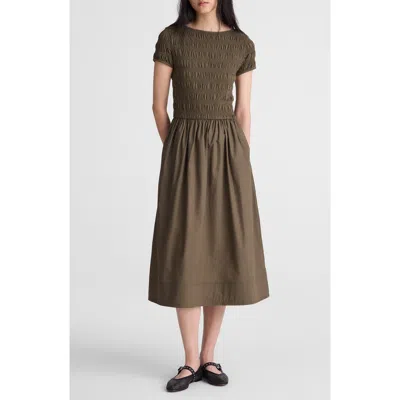 Madewell Smocked Boatneck Midi Dress In Faded Ivy