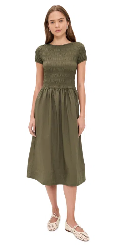 Madewell Smocked Boatneck Midi Dress Faded Ivy In Green