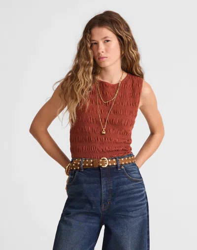 Madewell Smocked Boatneck Tank In Brown