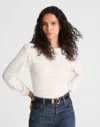 Madewell Smocked Boat Neck Long Sleeve Cotton Top In White