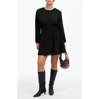 Madewell Smocked Bubble Sleeve Minidress In True Black