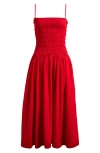 Madewell Poplin Smocked Maxi Dress Festival Red
