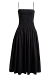 Madewell Poplin Smocked Maxi Dress Jet Black