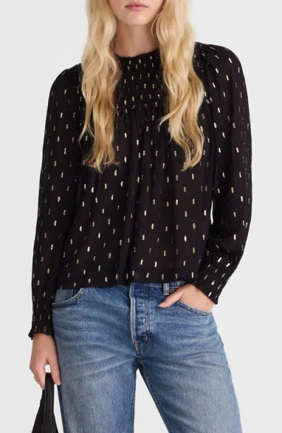 Madewell Smocked High-neck Long-sleeve Top In Black