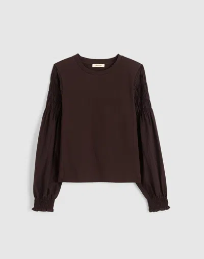 Madewell Smocked Long-sleeve Tee In Brown